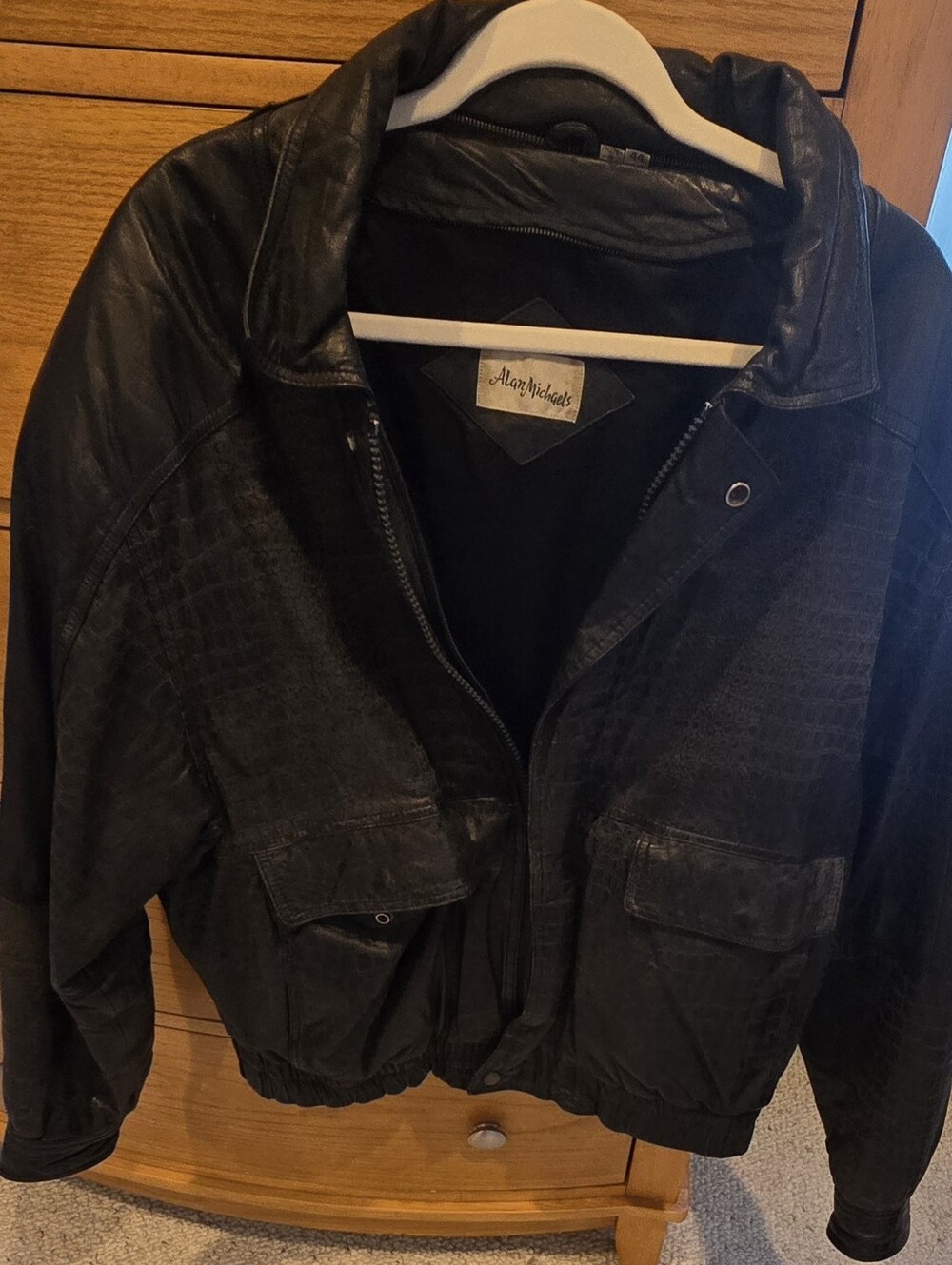 Alan Michaels Black Croc-Embossed Vintage Jacket, Men's 44R